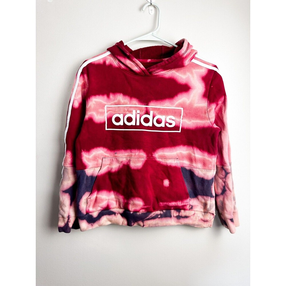 Adidas Tie Dye Color Block Logo Hoodie Girls Large Red Purple